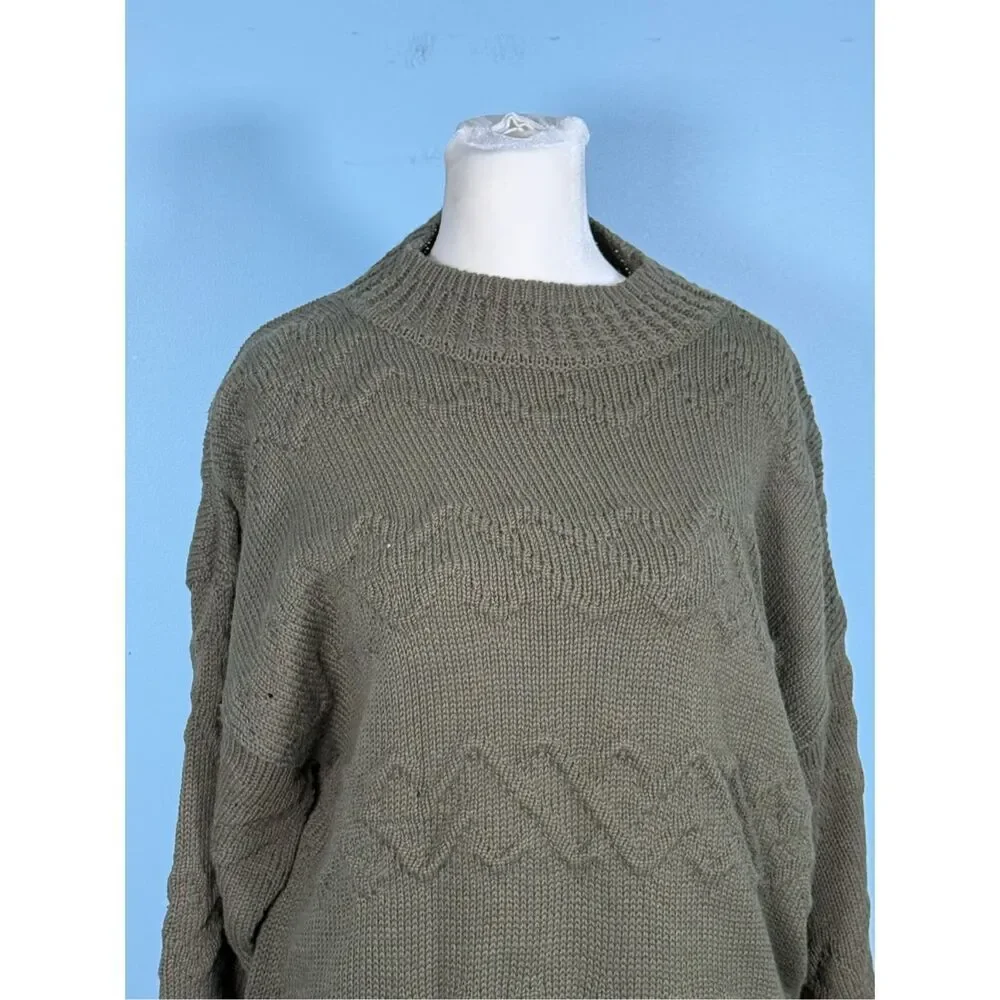 Vintage Jantzen Fisherman Cable Knit Mock Neck Sweater Womens XL Olive‎ 70s